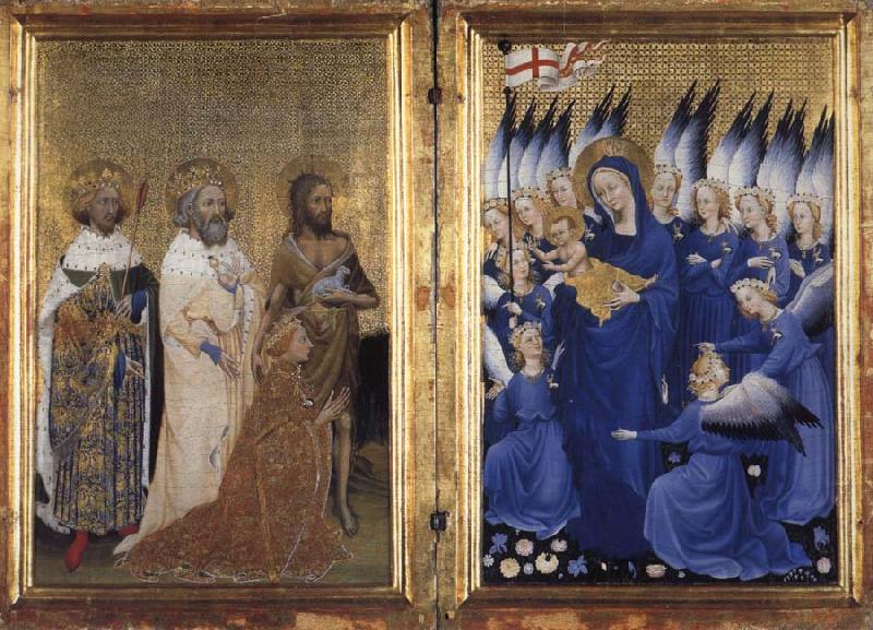 unknow artist Richard II of England presented to the Virgin and Child by his patron Saint John the Baptist and Saints Edward and Edmund oil painting image